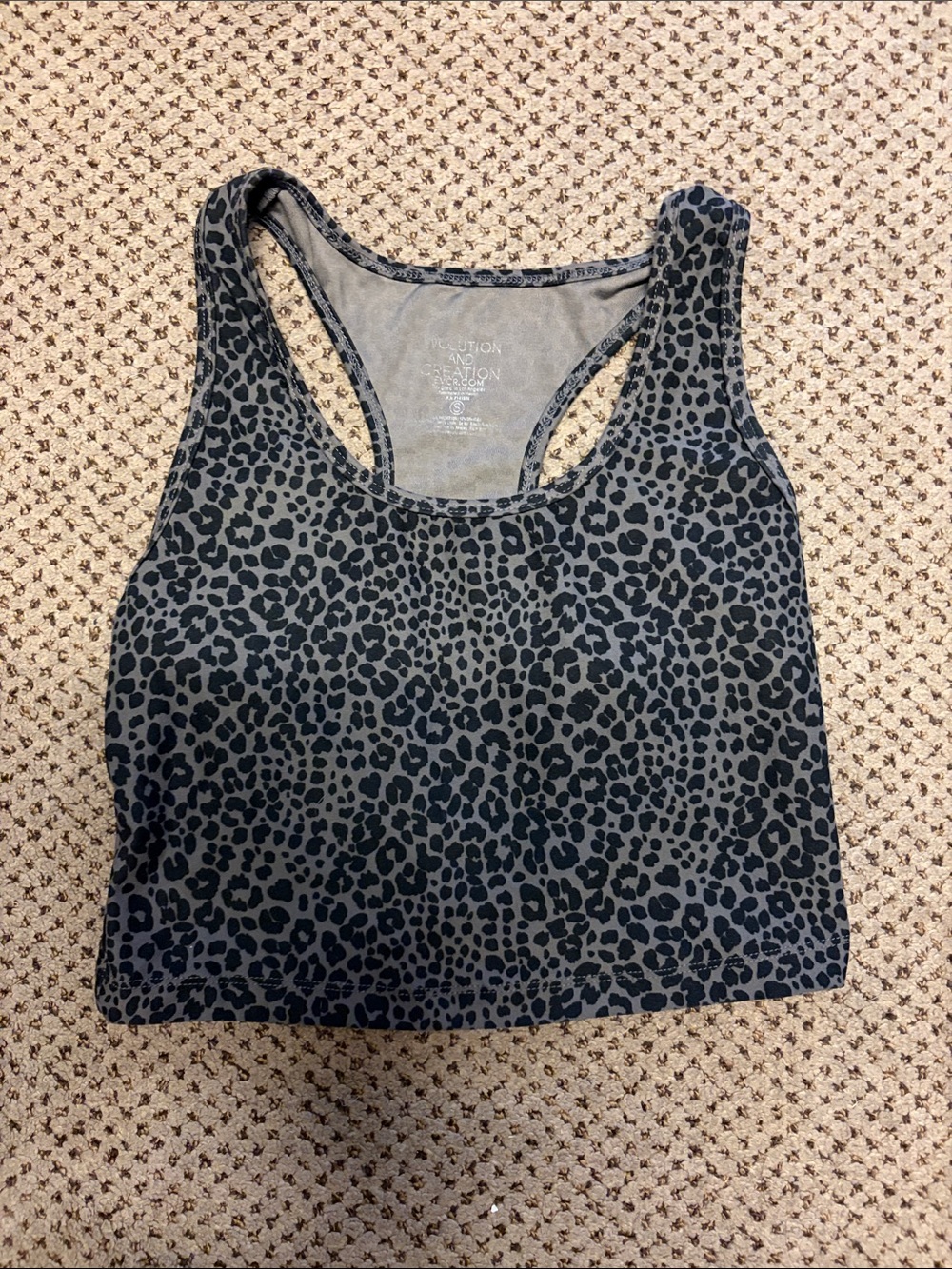 Evolution and Creation Black and Gray Leopard Print Racerback Crop Top
